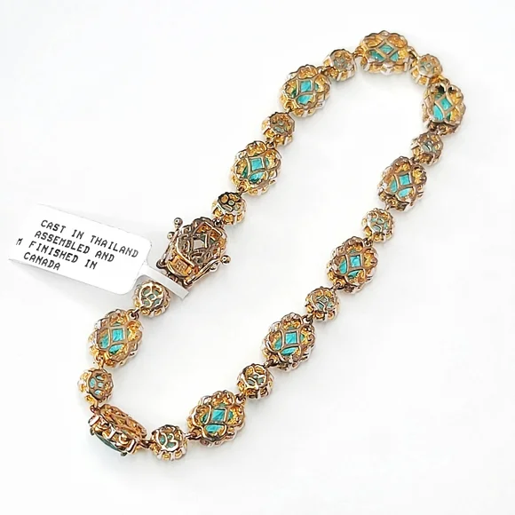 Gems En Vogue | NWT 8" Cushion Cut Paraiba Topaz 18k Gold Sterling Line Bracelet - Picture 8 of 9